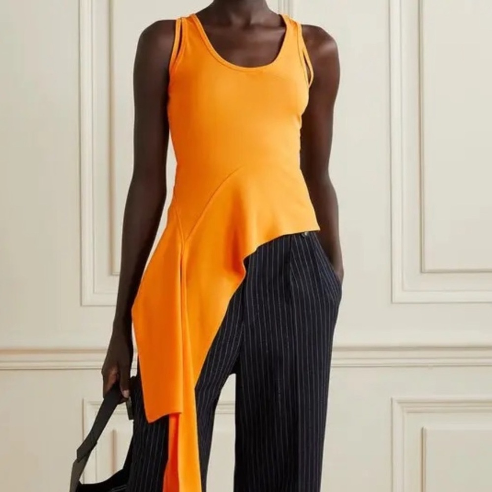 Helmut Lang Asymmetric Side Tie Stretch Knit Sleeveless Top, NEW